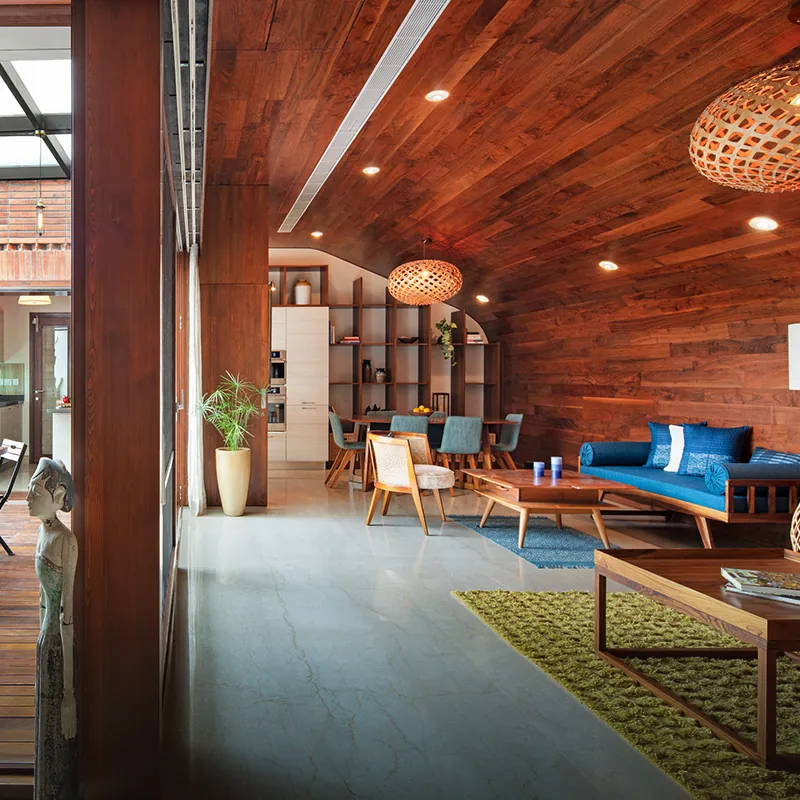 Total Environment After the Rain Living and dining room opening onto a courtyard